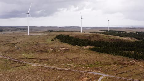 drone shot of a wind farm operating on the western isles of scotland