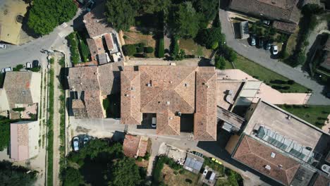 France-swallowtail-flocks-soars-above-tan-grey-shingled-roof-in-French-countryside-in-Cadenet-Provence