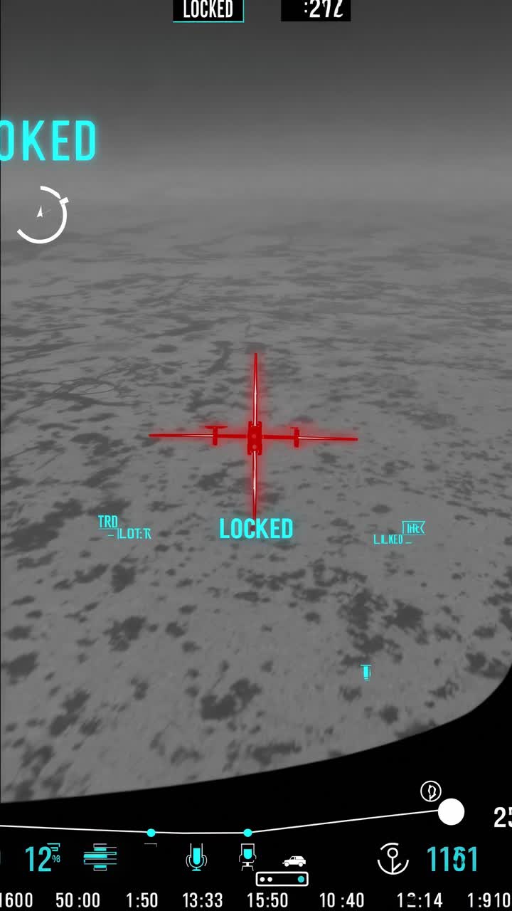 Aerial view of targeting system locking onto a moving object in a dynamic landscape scene