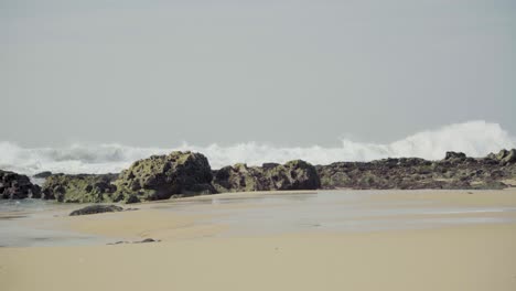 nature sea ocean shore stones rocks waves big waves waves crash sand seaweed wind sunny daylight steady shot 4k