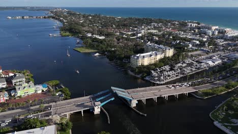stickney point bascule bridge closing, sarasota to siesta key island, florida aerial