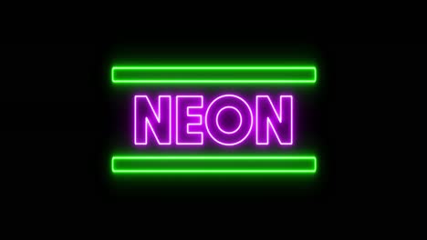 Animation-of-glowing-purple-neon-text-with-green-bars-flashing-on-seamless-loop