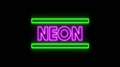 animation of glowing purple neon text with green bars flashing on seamless loop