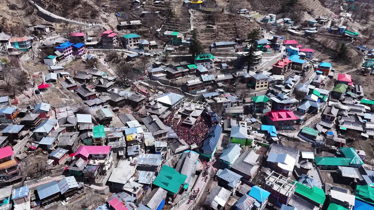 Aerial View of a Mountain Village Festival