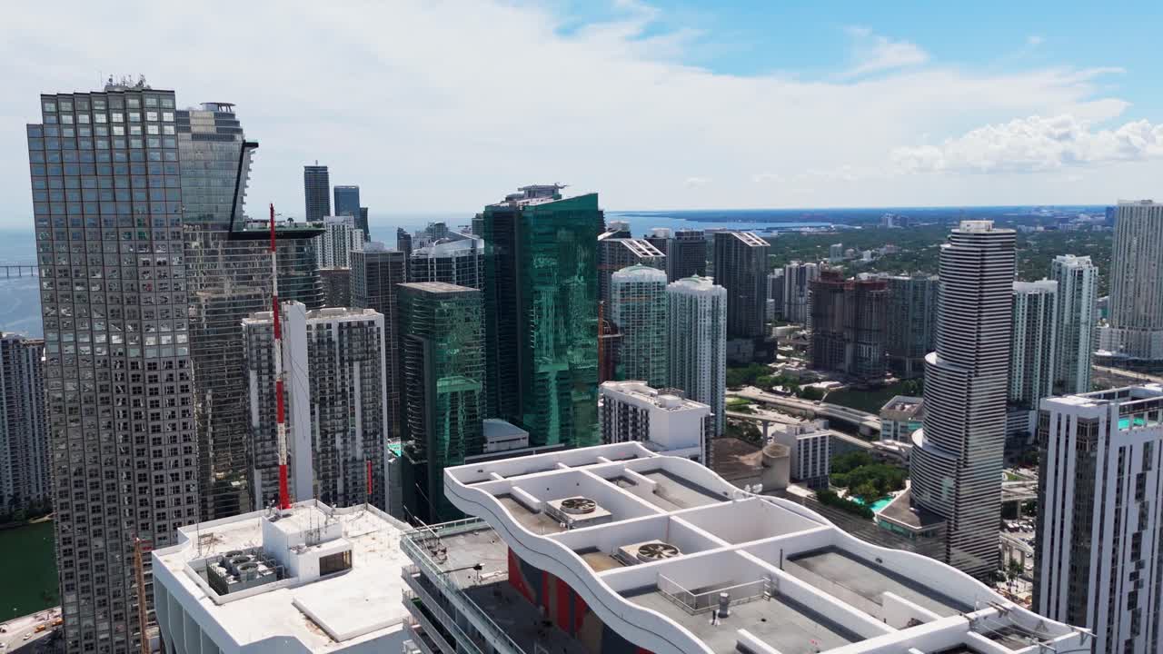Drone shot of Brickell skyscrapers in Miami during daytime