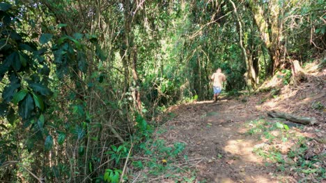 hombre corriendo por el sendero en medio del bosque tratando de perder peso