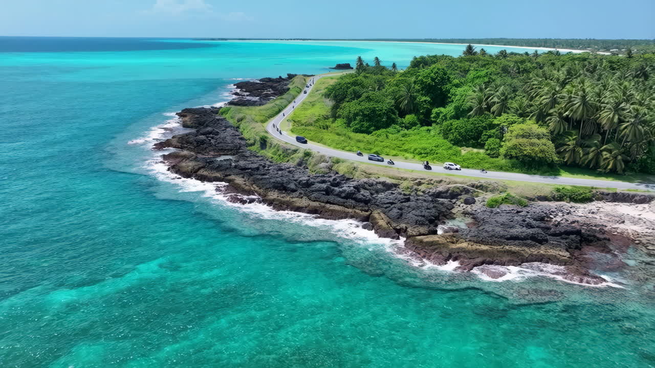 Scenic Coastal Road Along a Tropical Turquoise Sea
