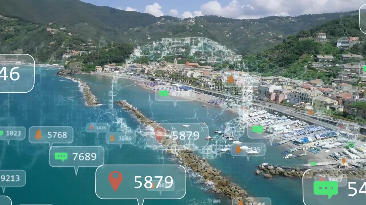 animación de iconos de las redes sociales sobre el paisaje urbano
