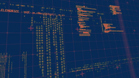 animation of data processing over grid on blue background