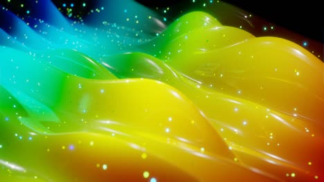 abstract 3d surface with beautiful waves, luminous sparkles and bright color gradient, colors of rainbow. waves run on very shiny, glossy surface with glow glitter. 4k looped animation