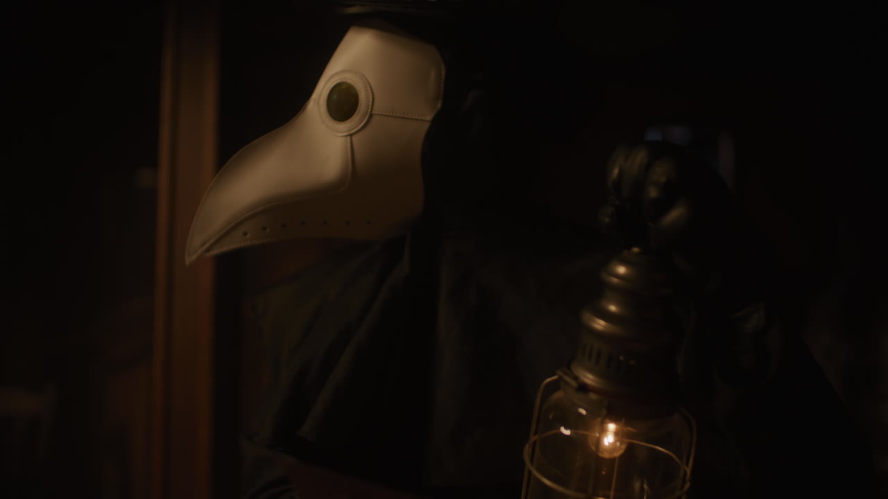 Plague Doctor with Lantern in the Dark