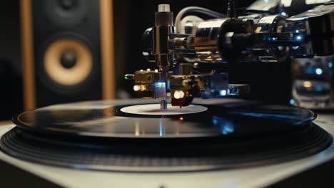 a turntable spins a vinyl record, producing rich sound in a music studio. the equipment showcases advanced technology and attention to detail, enhancing audio quality and appreciation.