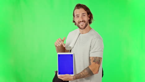 Green-screen,-tablet-and-hand-gesture-of-man