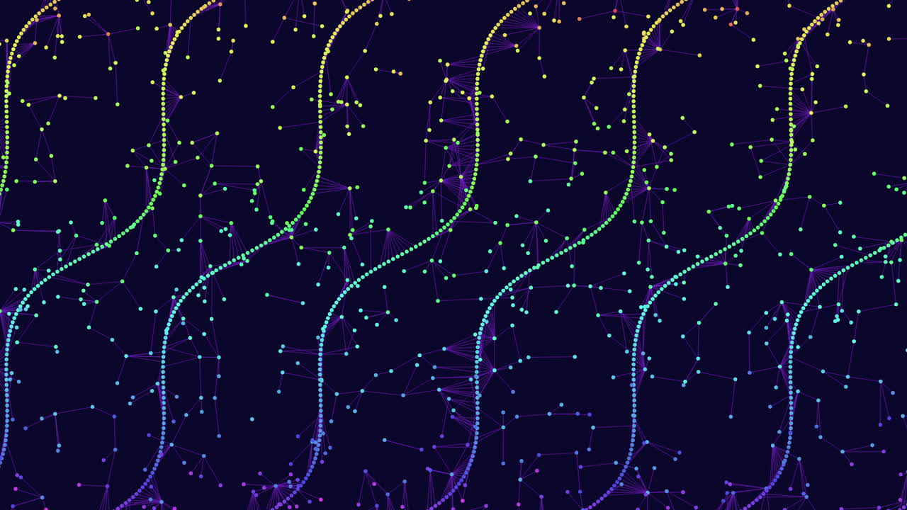 Colorful geometric pattern with intersecting lines in purple, blue, and yellow