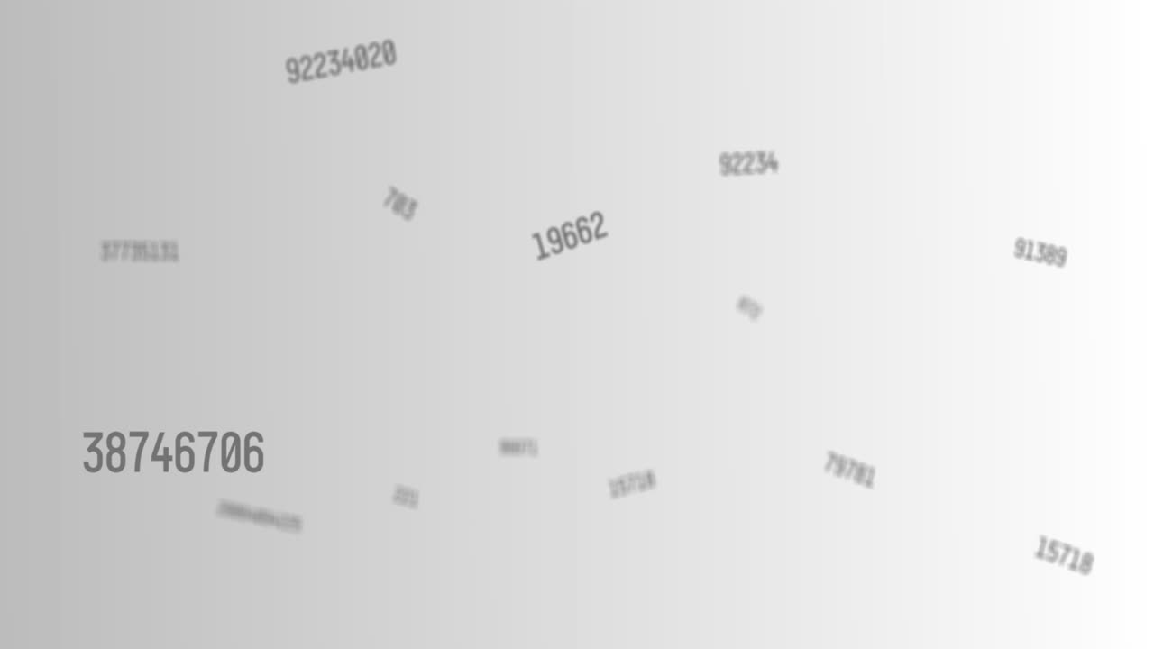 Sets of numbers changing at a fast pace floating away in a vast empty space