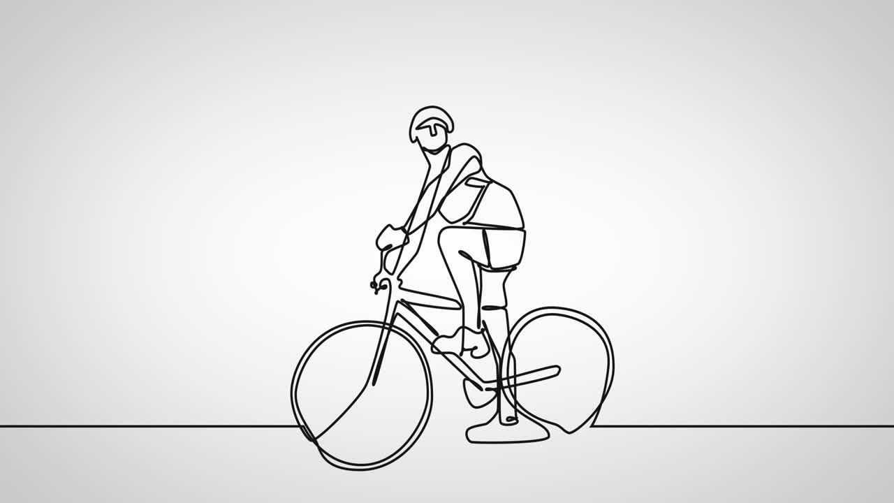 Animation of drawing of sportswoman with bicycle on white background