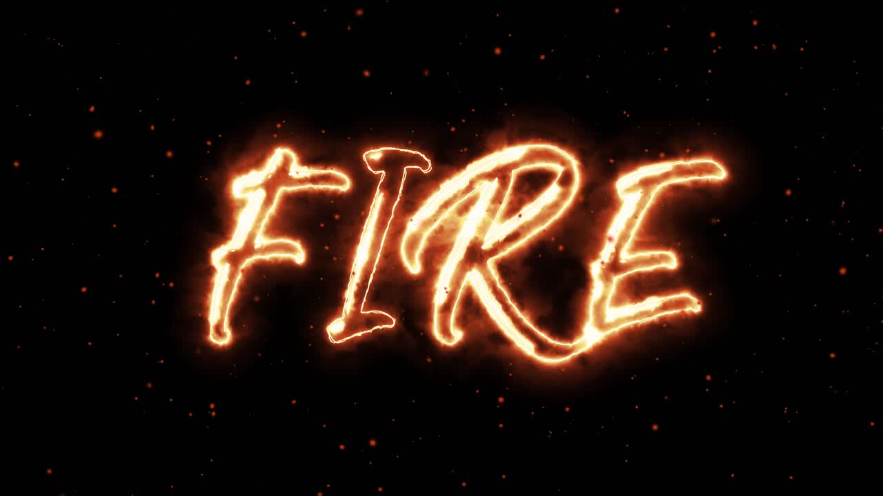 texto animado de fuego que escribe "fuego" en negro.