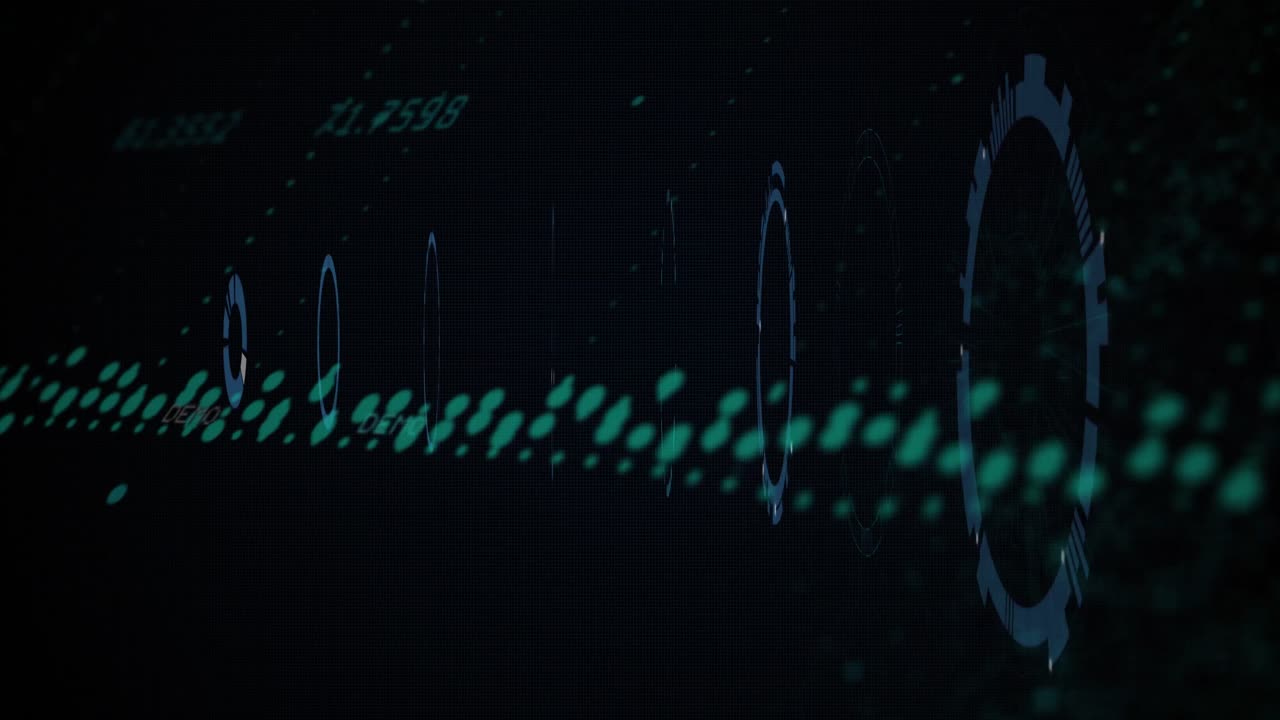 Animation of shapes, connections and circles over black background