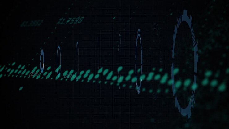 Animazione di forme, connessioni e cerchi su sfondo nero
