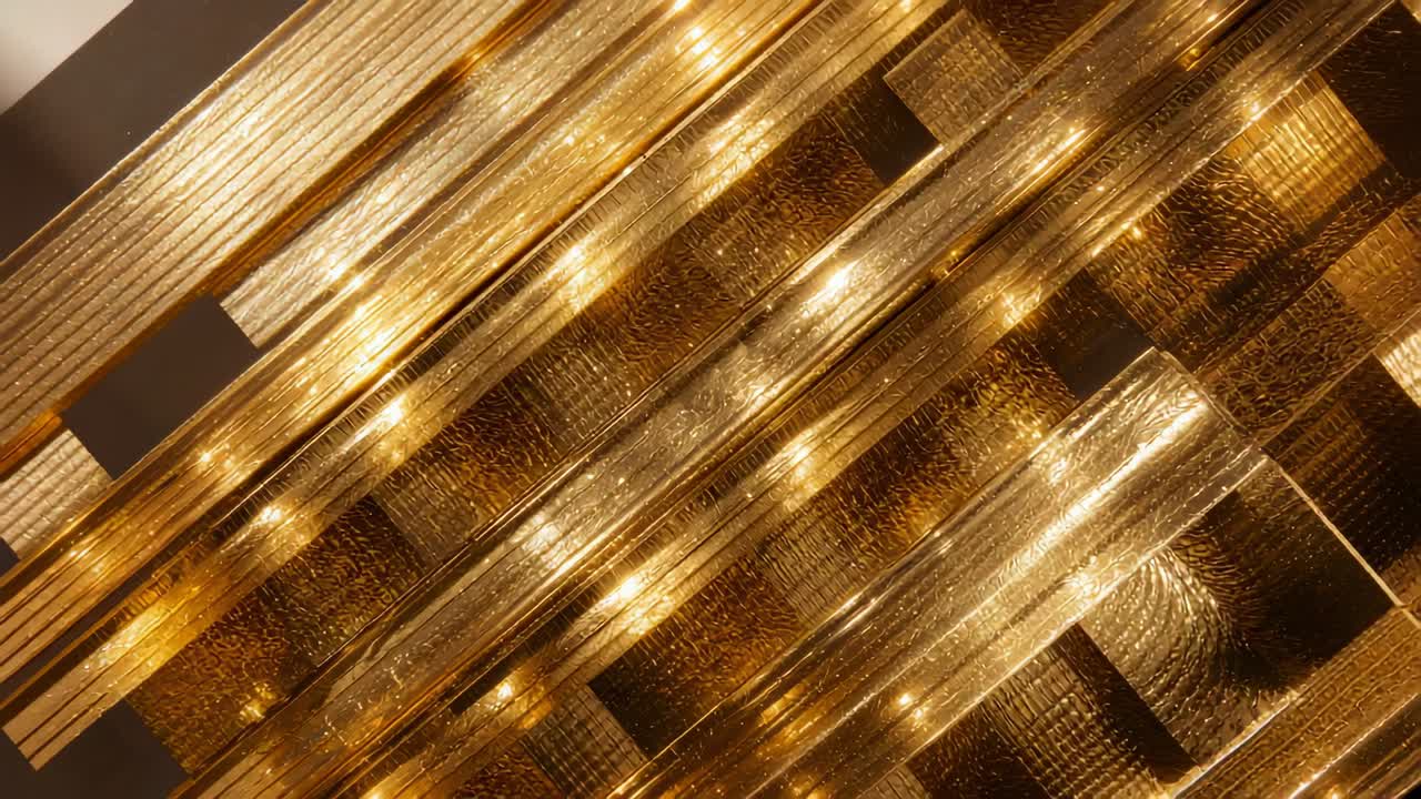 Starting golden-tinted textured rods glinting under light in interior display for visual effect