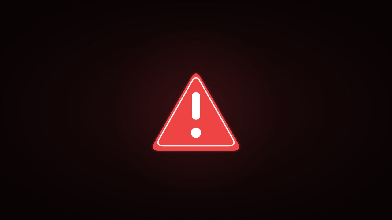 Glowing Red Warning Sign Icon on Dark Background