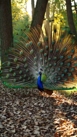 peacocks in a forest at sunrise