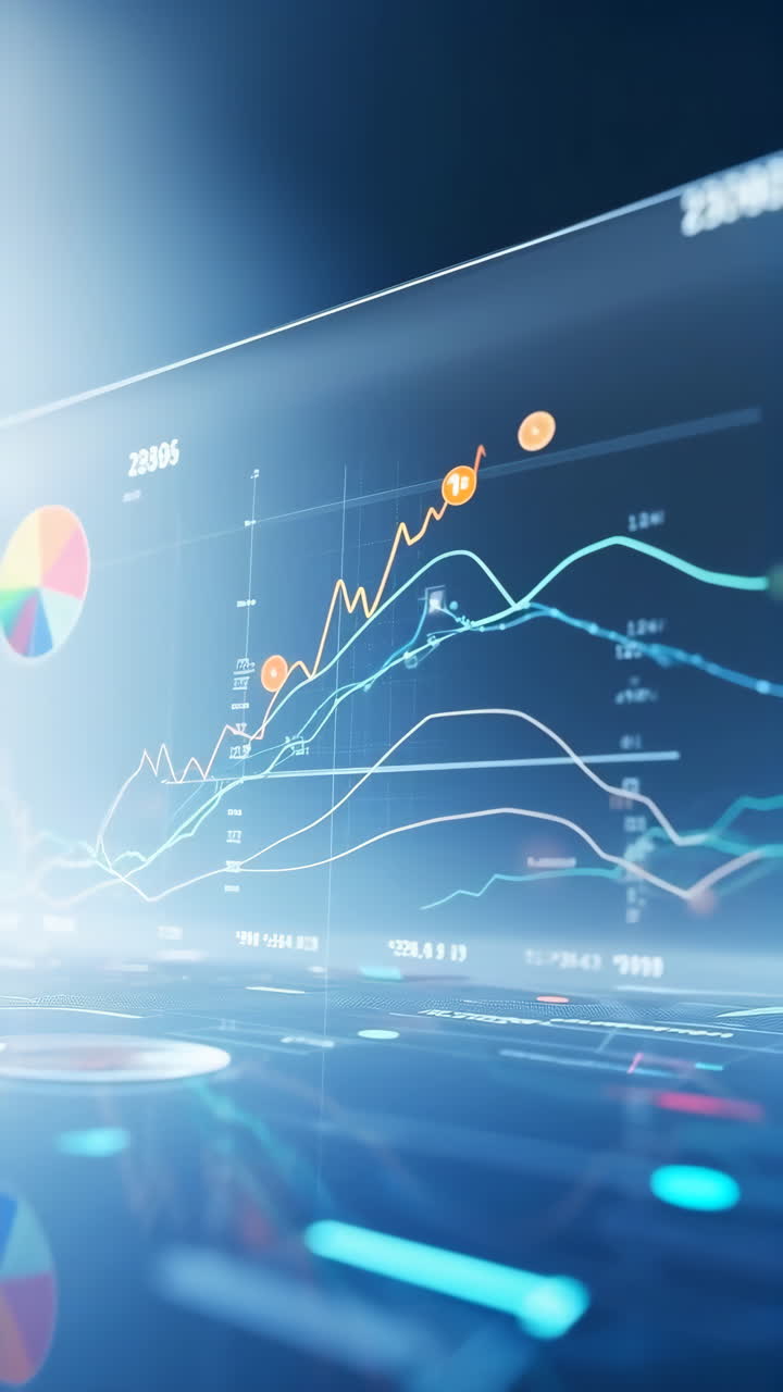 Futuristic Digital Interface Displaying Financial Data and Charts