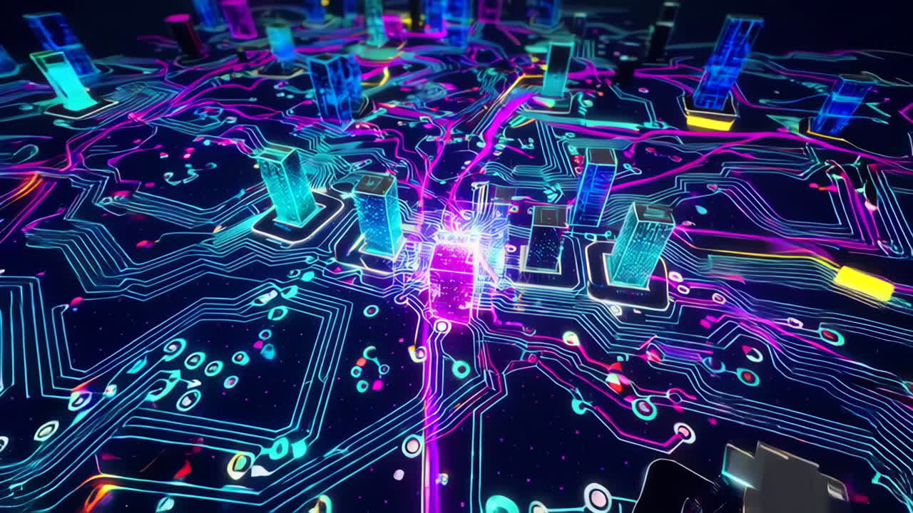 Digital Cityscape on Circuit Board