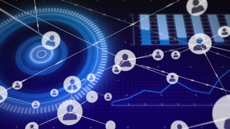 animating network connections and data processing over digital interface with graphs