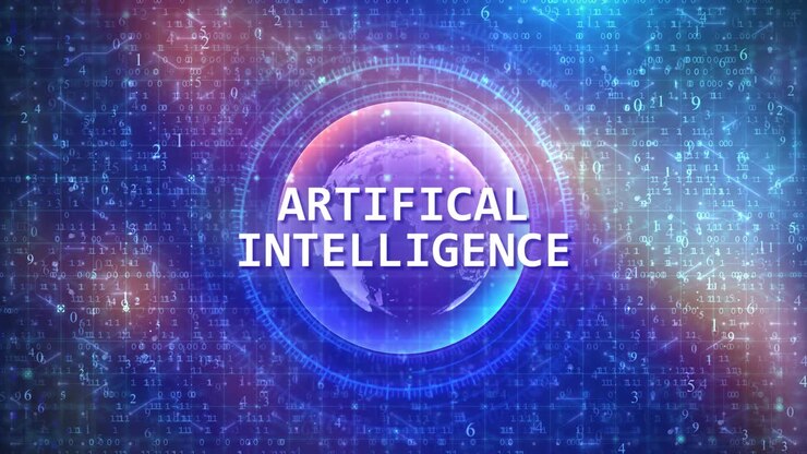 Artificial Intelligence Text Appears on Digital Globe with Data Background