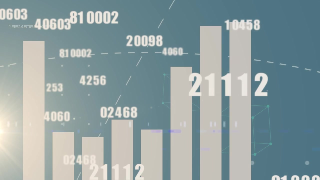 Animering av skiftande siffror och databehandling över statistik.