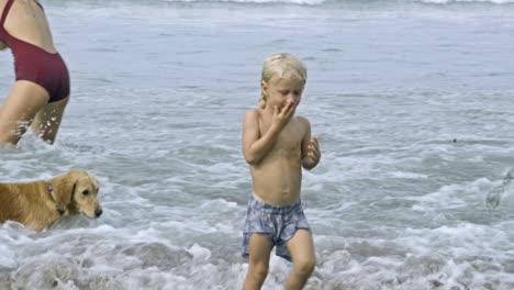 adorable boy enjoying ocean