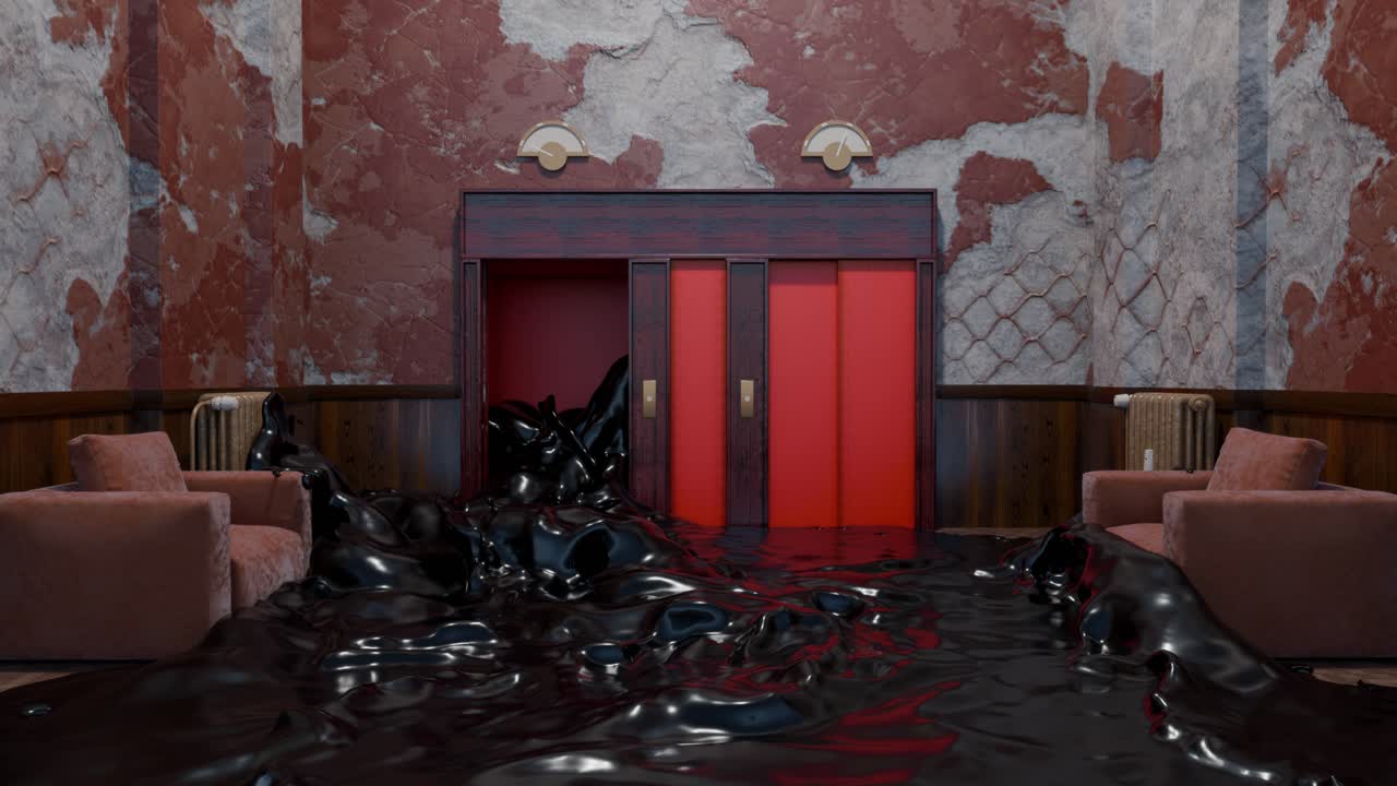 레트로 엘리베이터 방의 홍수