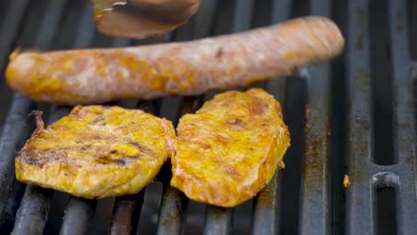 preparing bbq meat for an outdoor party with friends, barbeque