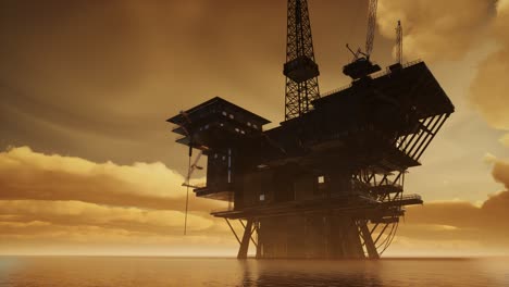 offshore jack up rig in the middle of the sea at sunset time