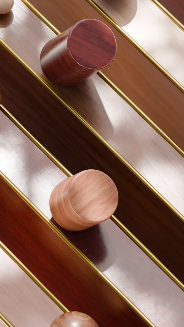 Wooden geometric pattern with cylinder and spheres