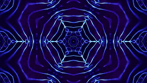 4k looped sci-fi 3d fondo con partículas azules brillantes forman líneas, superficies, estructuras simétricas complejas como estrellas en el caleidoscopio. tema abstracto de microworld o nanotecnología 31