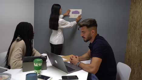 compañía de colegas reunidos en la oficina durante la reunión