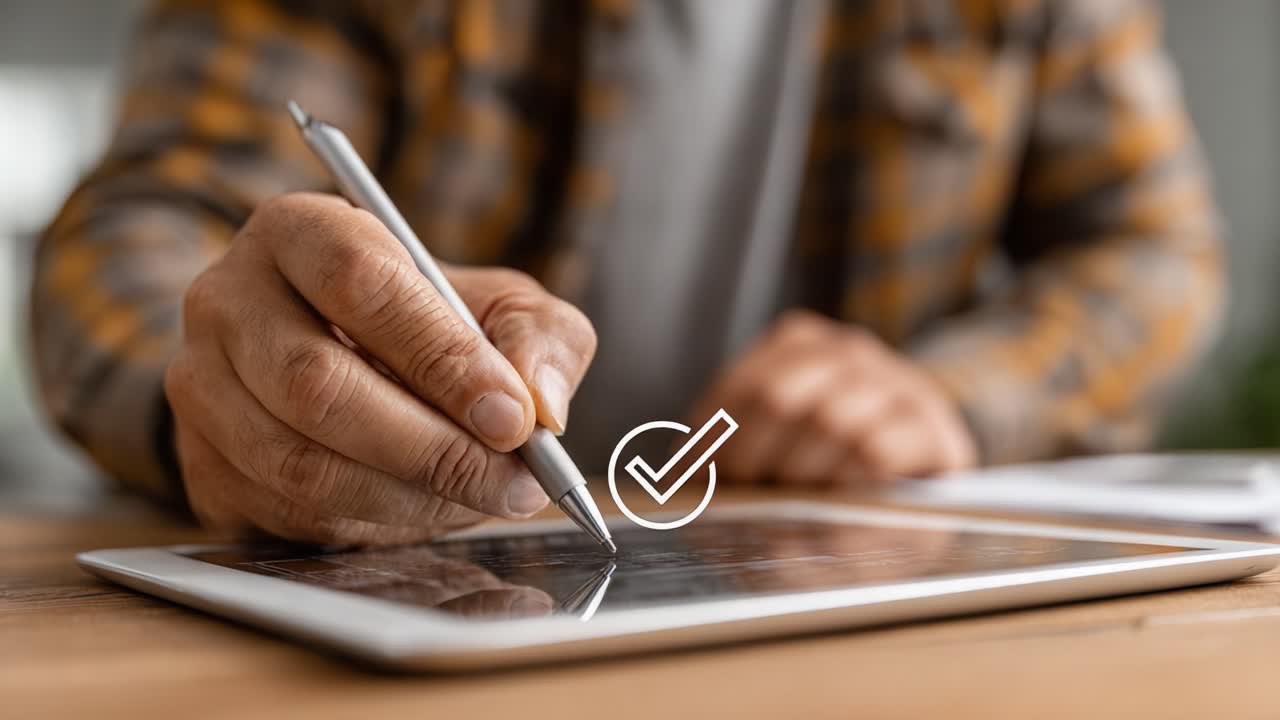 A Person Using a Digital Stylus on a Tablet to Perform Tasks, Sign Documents, or Create Art in a Modern and Efficient Workspace Environment