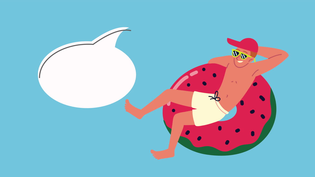 hombre relajándose en el flotador animación roja