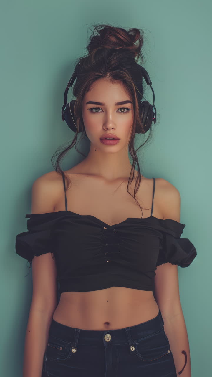 mujeres con altavoces de audio y auriculares hechos de ai