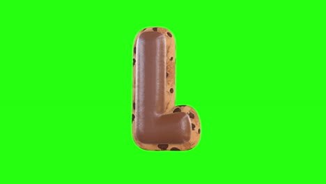 3d animation of the l letter recreating a cookie with chocolate on top