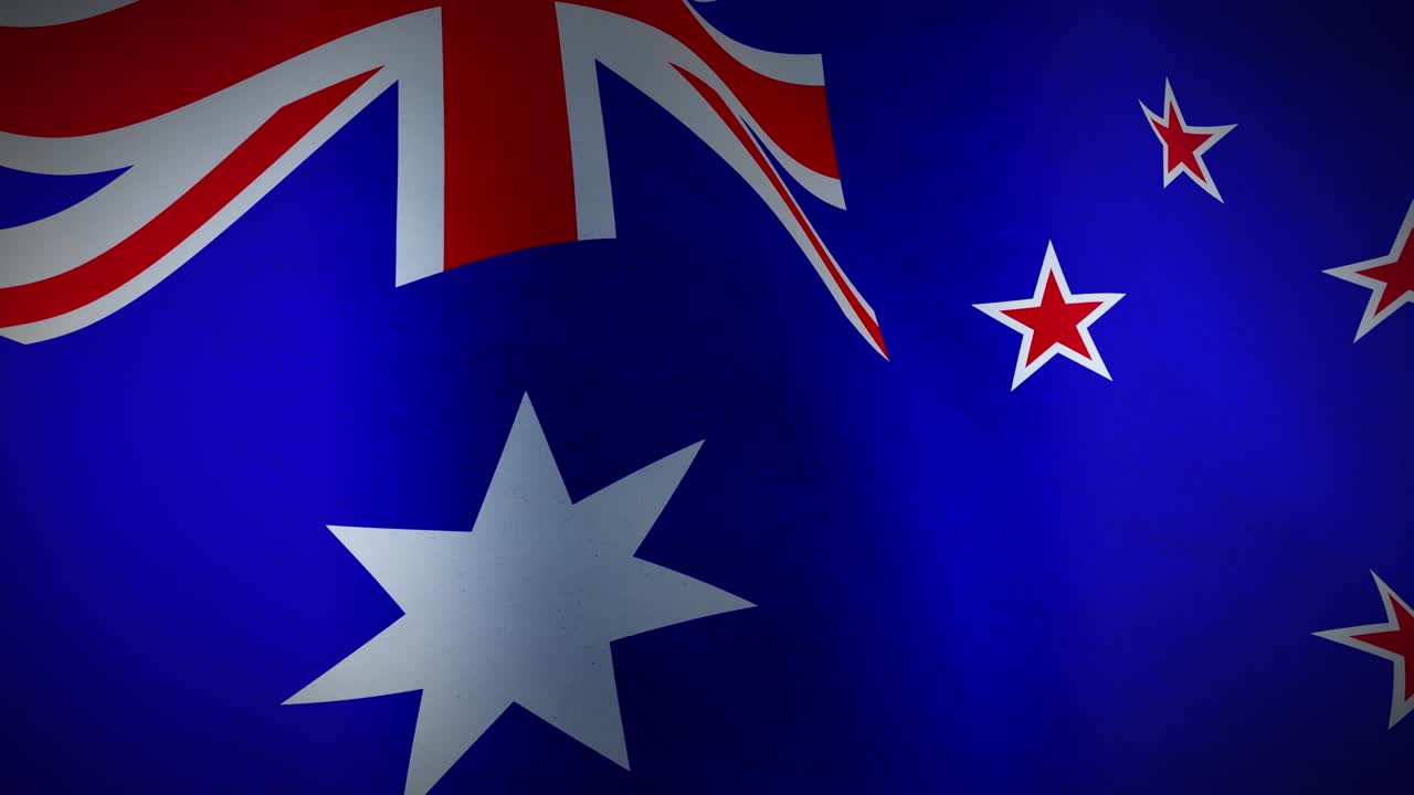 Australia and New Zealand flag showing cooperation and friendship. Diplomatic relationship between friendly countries for politics and travel. Seamless video loop.