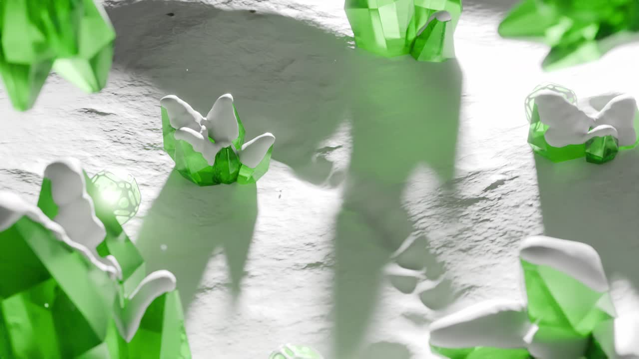 изумрудные кристаллы в заснеженном пейзаже