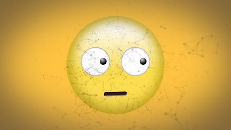 Digital-animation-of-network-of-connections-floating-over-confused-face-emoji-on-yellow-background