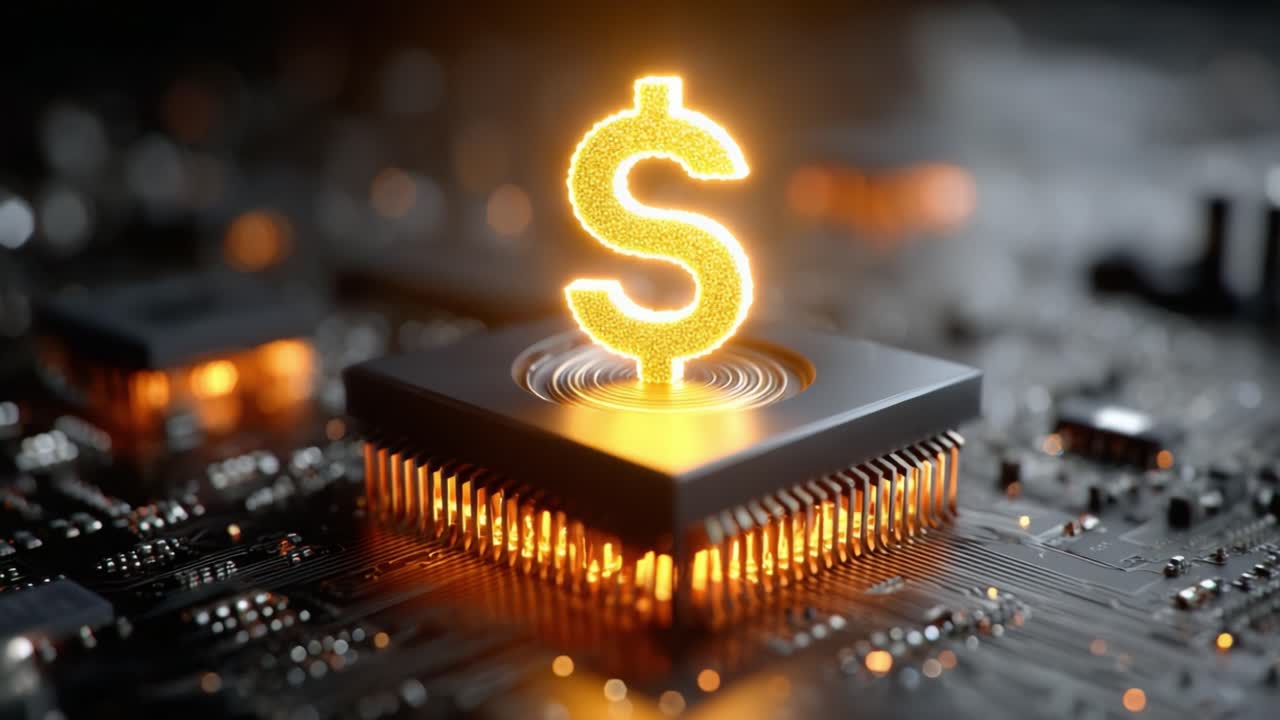 Illuminating Financial Technology: A Visual Journey Through Digital Currency and Modern Economic Concepts on a Circuit Board
