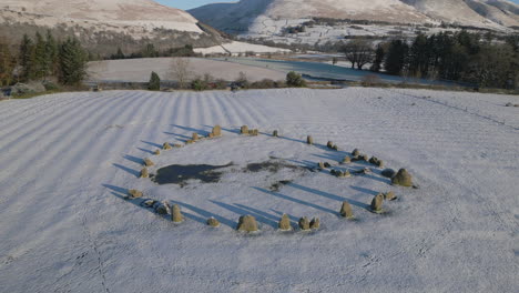 el círculo de piedra de castlerigg se levanta en invierno en el distrito inglés de los lagos