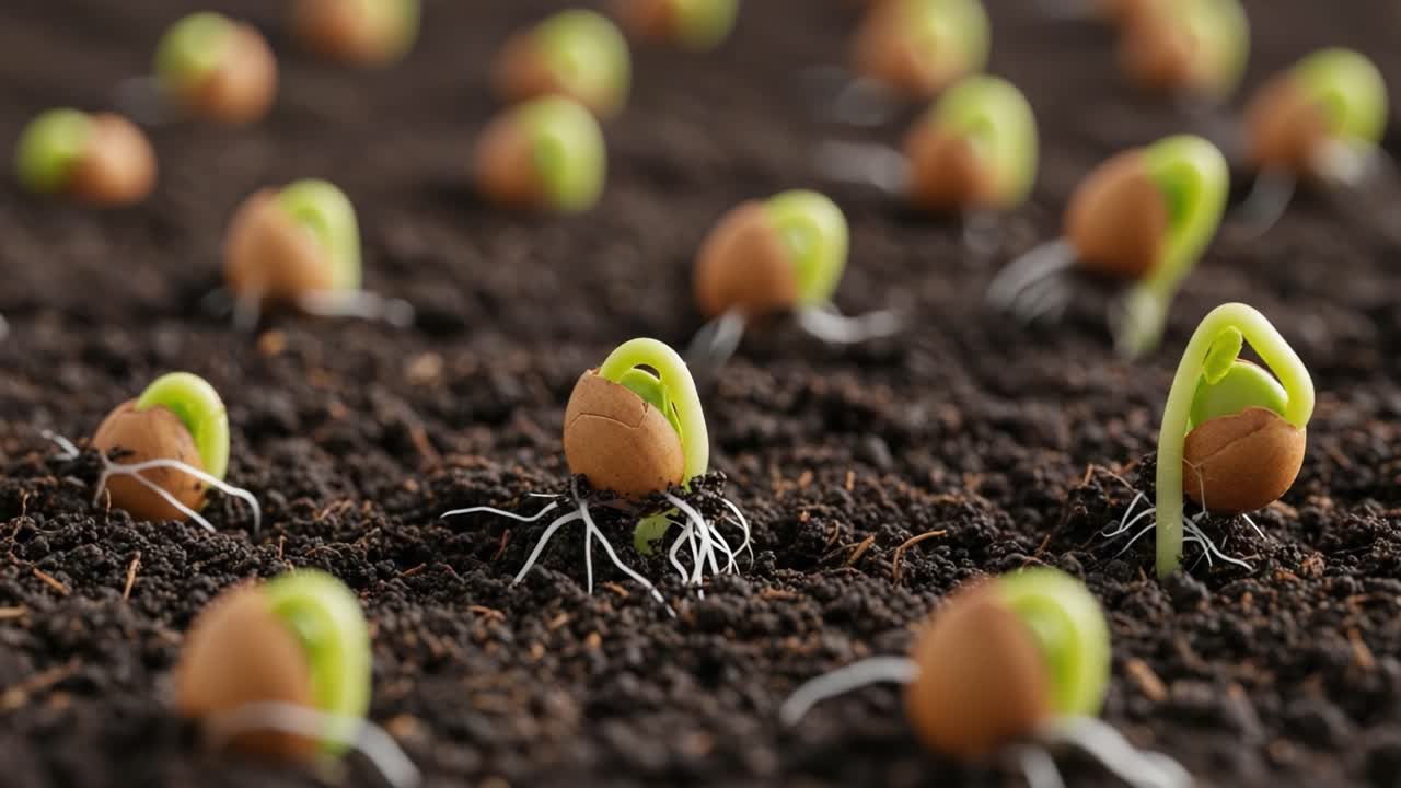Young Sprouts Emerging from Soil