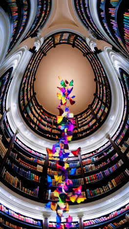 spiral library with colorful butterfly art