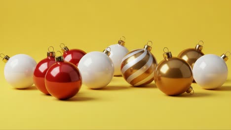 vibrant collection of festive ornaments on a bright yellow background, perfectly positioned for holiday decor inspiration and seasonal celebrations